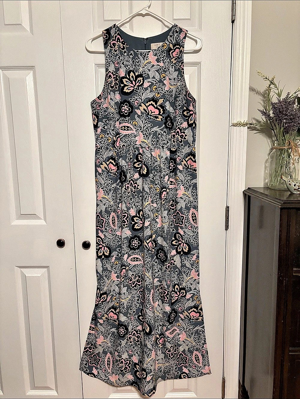 LOFT Floral Maxi Dress in Gray & Pink Size 10P